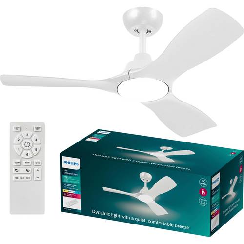 Philips LED Olas Deckenventilator 30 W (Ø x H) 1070 mm x 310 mm Weiß mit Fernbedienung, Dimmbar