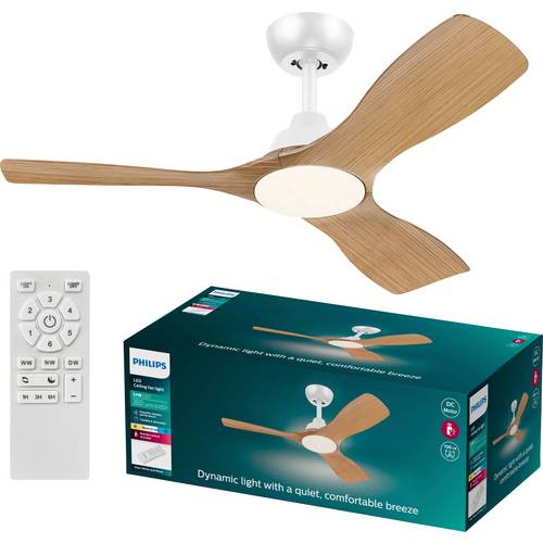 Thumbnail - Philips LED Olas Deckenventilator 30 W (Ø x H) 1070 mm x 310 mm Weiß mit Fernbedienung, Dimmbar