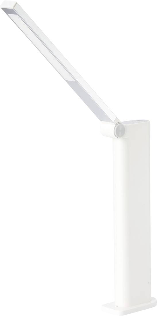 Eine moderne, weiße Schreibtischlampe mit schlankem Design und einem verstellbaren Arm, ideal zum direkten Beleuchten von Arbeitsbereichen.