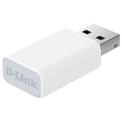 Ein weißer USB-WLAN-Adapter der Marke D-Link, entwickelt zur drahtlosen Internetverbindung eines Computers oder Laptops.