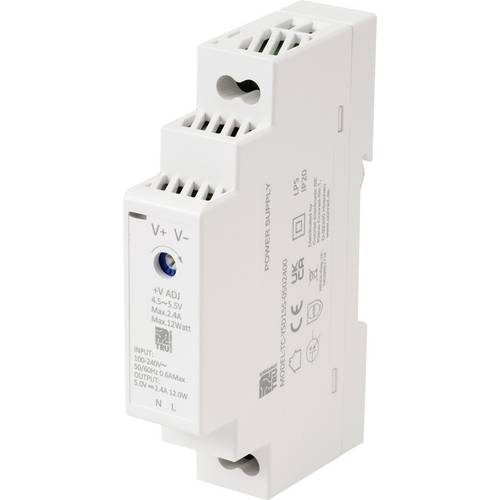 TRU COMPONENTS TC-13713360 Hutschienen-Netzteil (DIN-Rail) Verbrauch (StandBy) 0.3 W 5 V/DC 2.4 A 12 W Anzahl Ausgänge:1...