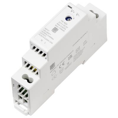 Ein weißes Netzteil mit der Bezeichnung 'PEL-230/24-165/065/S', ausgelegt für die Montage auf DIN-Schienen, mit Angaben zu Ein- und Ausgangsspezifikationen und Modelldetails.