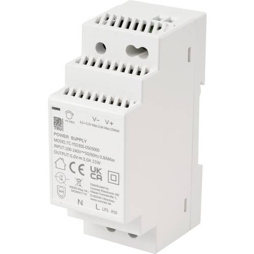 TRU COMPONENTS TC-13713368 Hutschienen-Netzteil (DIN-Rail) Verbrauch (StandBy) 0.3 W 5 V/DC 3 A 15 W Anzahl Ausgänge:1 x...