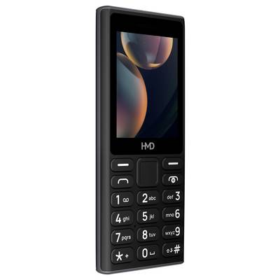Ein einfaches Handy mit Tasten, schwarzer Hülle und kleinem Farbbildschirm.