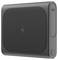 Tragbare externe Festplatte in Schwarz, mit einem Blitzsymbol in der Mitte, flache und kompakte Bauweise.