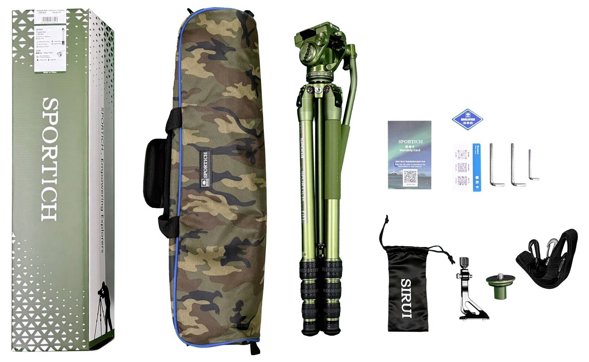 SIRUI Europe Sirui Sportich SP004 + G5X Dreibeinstativ 1/4 Zoll Arbeitshöhe=16 - 149 cm Grün inkl. Tasche-7