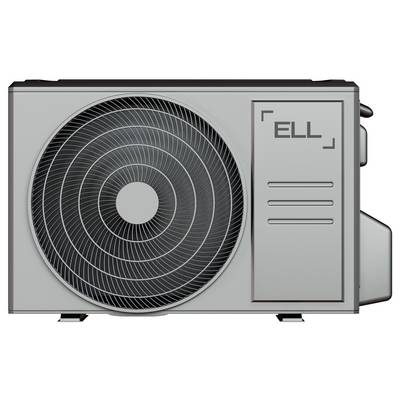 Klimaanlage mit großem Ventilator auf der linken Seite und rechteckigem Gehäuse. Logo 'ELL' auf der rechten Seite.