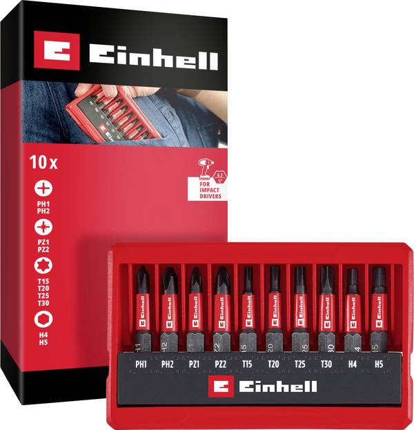 Einhell Impact Bit Taschenbox 10tlg 118653 Bit-Set 1/4" (6.3 mm), PH, PZ, Sechskant, TX