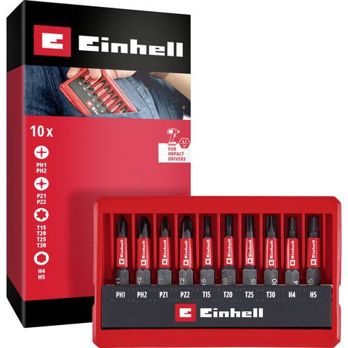 Einhell Impact Bit Taschenbox 10tlg 118653 Bit-Set 1/4 (6.3 mm), PH, PZ, TORX, Sechskant