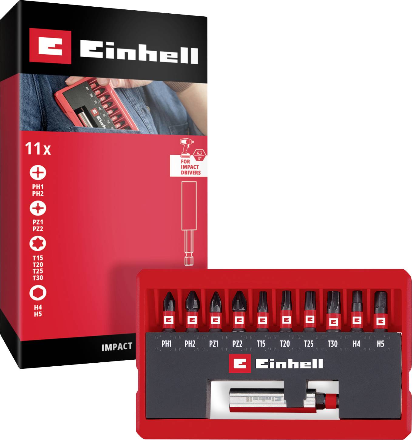 Thumbnail - Einhell Impact Bit Taschenbox 11tlg 118673 Bit-Set 1/4 (6.3 mm), PH, PZ, TORX, Sechskant