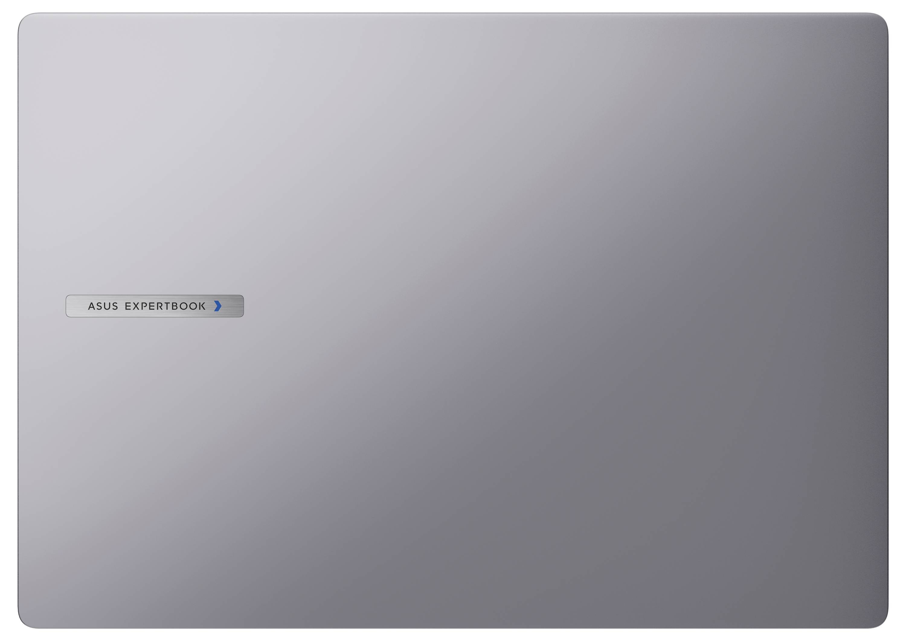 Geschlossener ASUS ExpertBook Laptop von oben betrachtet, der eine elegante, metallische Oberfläche präsentiert.