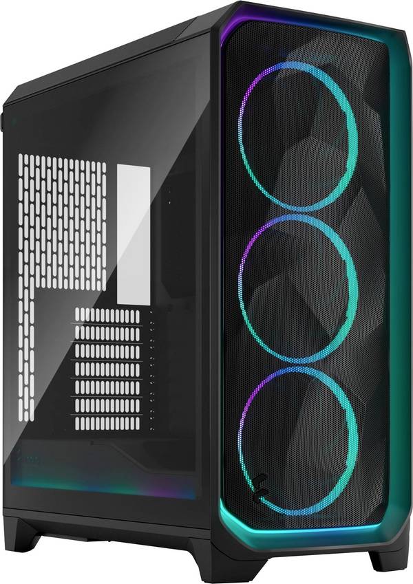 Fractal Design FD-C-MES3A-03 Tower PC-Gehäuse  Schwarz Für AIO Wasserkühlung geeignet, Integrierte Beleuchtung, 3 vorinstallierte Lüfter, Staubfilter, Seitenfenster