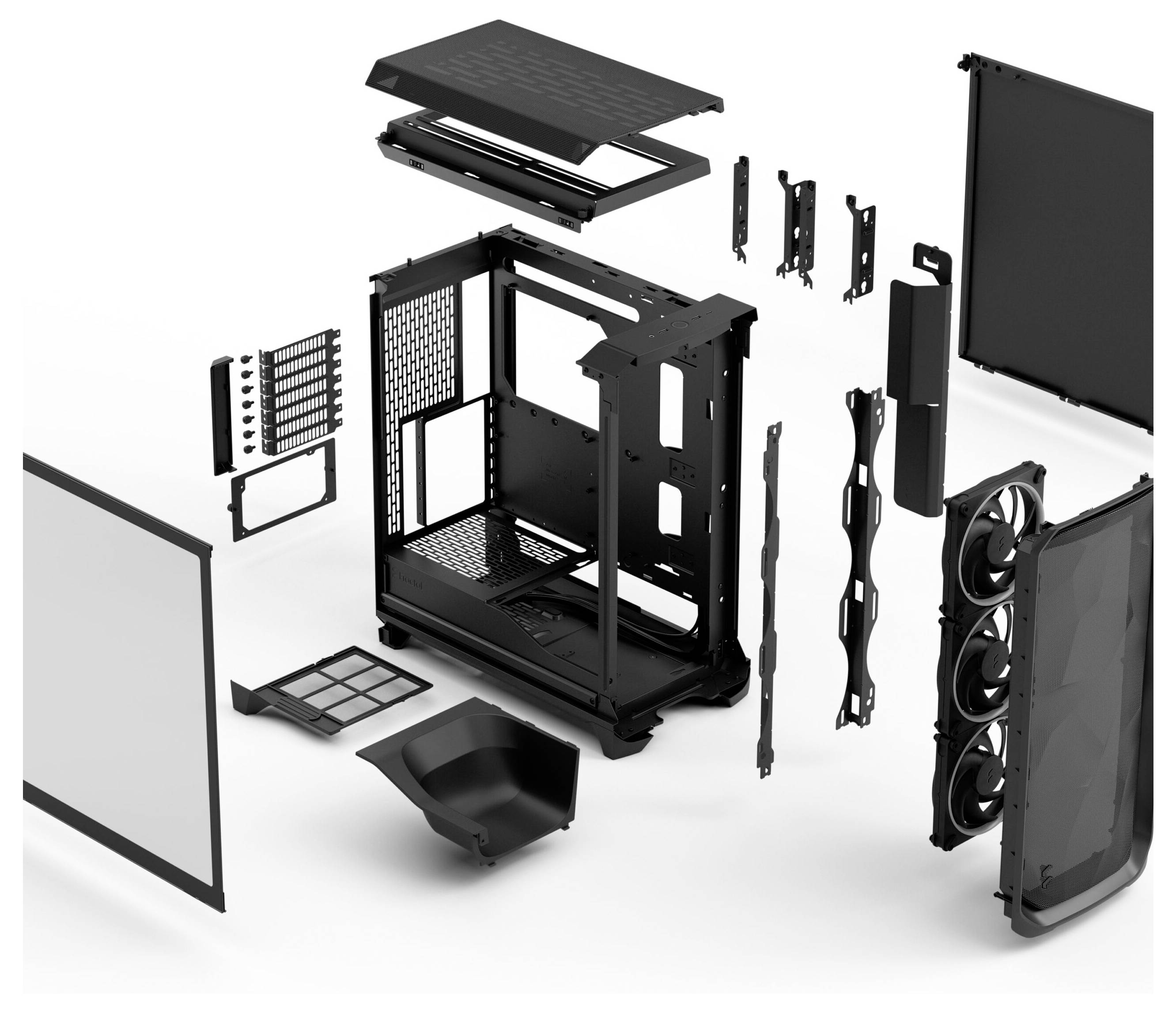 Fractal Design FD-C-MES3A-06 Tower PC-Gehäuse Schwarz Integrierte Beleuchtung, Staubfilter, 3 vorinstallierte Lüfter, Se-13