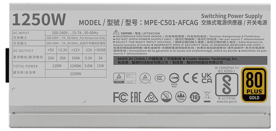 Cooler Master MPE-C501-AFCAG-3EGEU PC Netzteil 1250 W ATX 80PLUS® Gold-2
