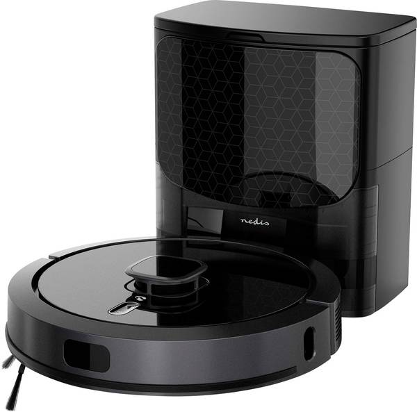 Nedis WIFIVCL002CBK Saug-und Wischroboter Schwarz kompatibel mit Amazon Alexa, kompatibel mit Google Home, Sprachgesteuert, App gesteuert