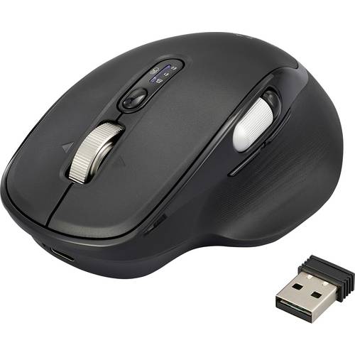 Renkforce RF-WM-220 Maus Kabellos, Bluetooth® Größe: M/L Optisch Schwarz 11 Tasten 4800 dpi Ergonomisch, Easy Switch 3 G...