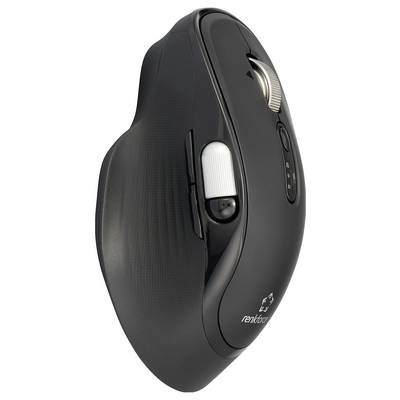 Ergonomische schwarze Computermaus mit Scrollrad und Tasten, speziell für komfortable Nutzung mit der rechten Hand konzipiert.