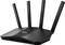 Ein schwarzer WLAN-Router mit vier vertikal angeordneten Antennen, der für verbesserte Internetverbindung und Netzwerkabdeckung entwickelt wurde.
