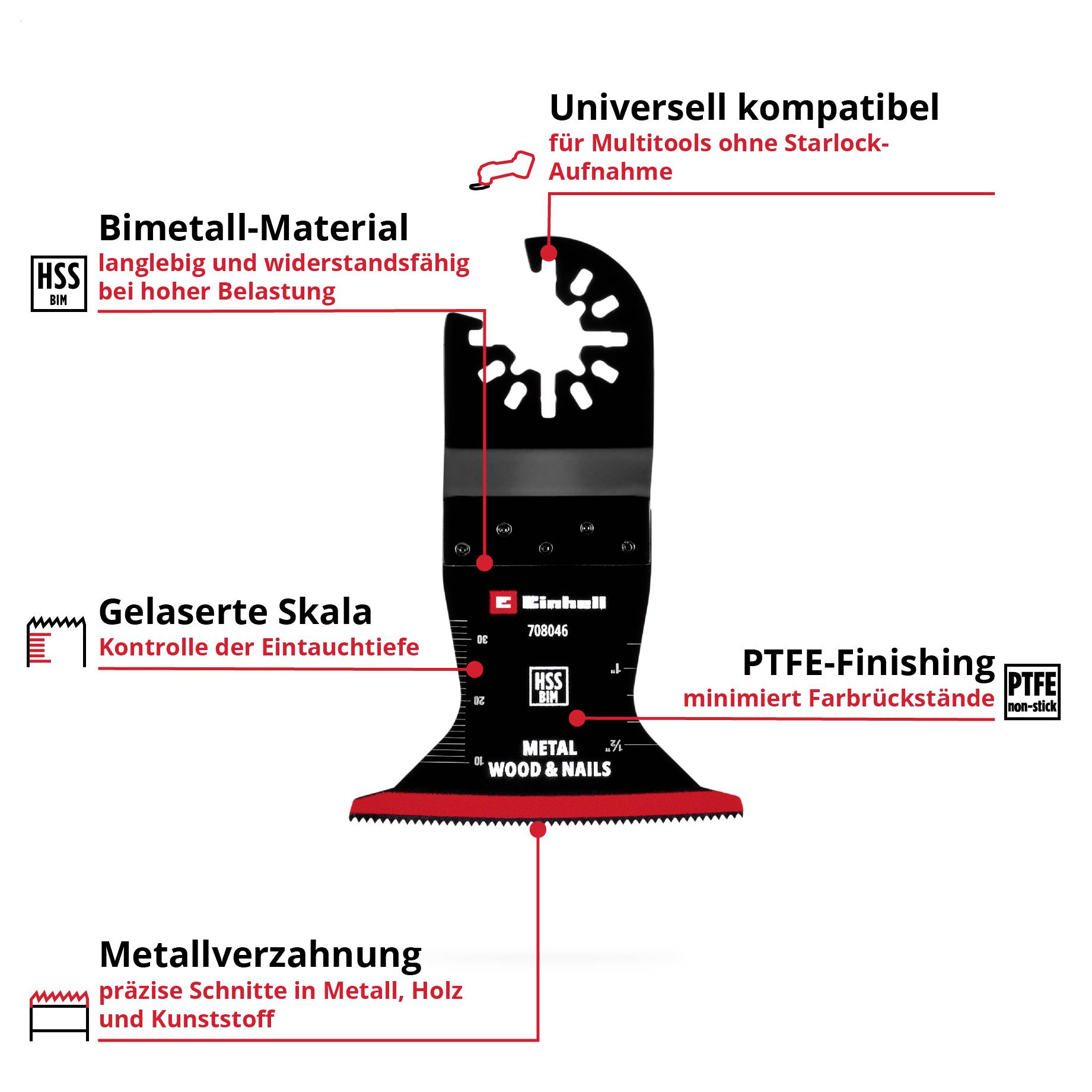 Einhell 708046 Tauchsägeblatt BIM Met, 65mm Bimetall Multifunktionswerkzeug-Zubehör-Set 65 mm 1 St.