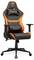 Ergonomischer schwarzer und orangefarbener Gaming-Stuhl mit verstellbaren Armlehnen und hoher Rückenlehne, mit dem 'Cougar' Markenlogo auf Kopfstütze und Kissen.