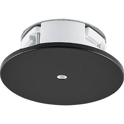 Runde schwarze Deckenleuchte mit zentralem Befestigungspunkt; modernes Design, für Raumbeleuchtung.