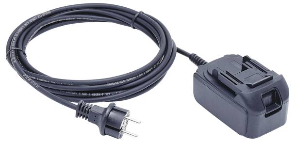 Ein schwarzes Netzteil und Kabel mit europäischem Stecker, aufgerollt, geeignet für elektronische Geräte, vor einem weißen Hintergrund abgebildet.