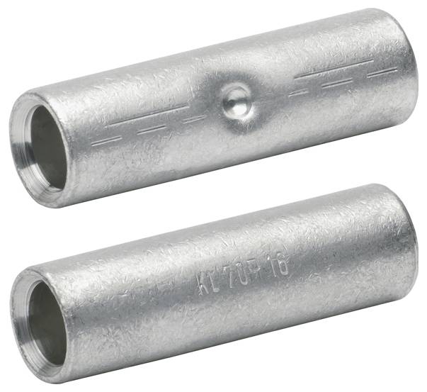 Zwei metallische, zylindrische Verbinder mit Gewindeenden, einer mit der Beschriftung "KL70-16". Sie sind parallel angeordnet und zeigen Ansichten von oben und unten.