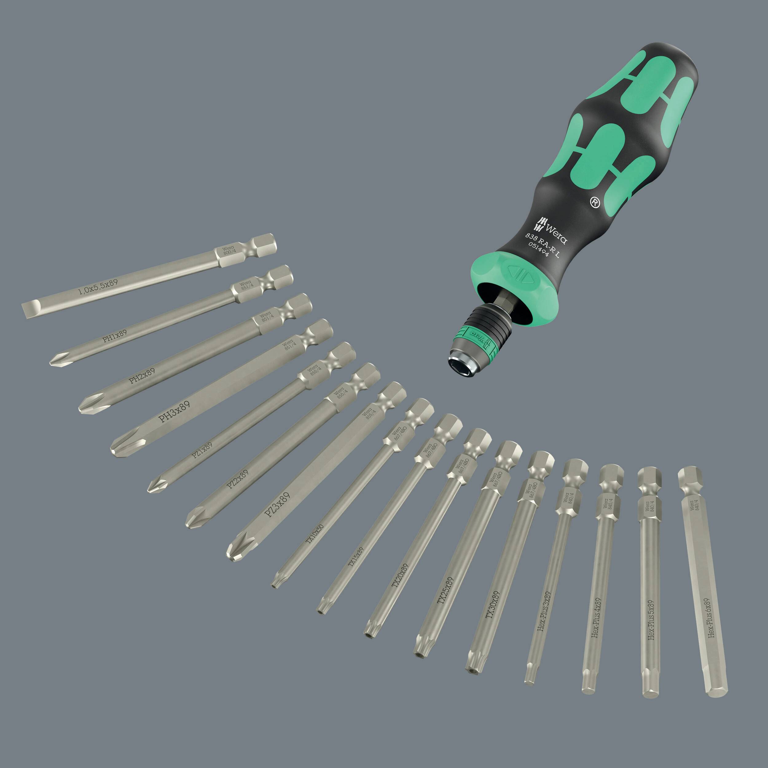 Wera Kompakt 60 RA-R 1 Werkstatt Bit-Set 1/4" (6.3 mm) 17-teiliges-7