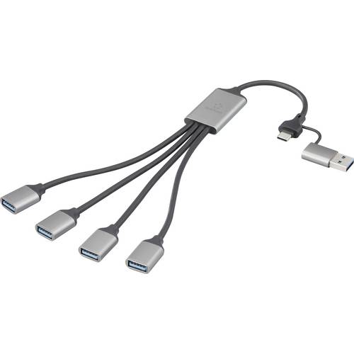 Renkforce RF-6861934 USB-Hub 4 Port USB-A USB 3.0 5 GBit/s mit Aluminiumgehäuse Grau RF-HUB-300