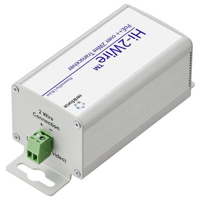 Ein kompakter Netzwerkkonverter mit der Bezeichnung 'HI-ZWire TM' mit Anschlüssen für Datenübertragung und Video, ausgestattet mit einer 2-Draht-Verbindungskonfiguration.