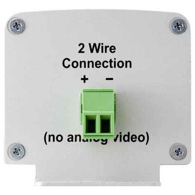 Das Bild zeigt ein graues Panel mit einem grünen Anschluss, beschriftet mit „2-Draht-Verbindung + - (keine analoge Videosignalübertragung)".
