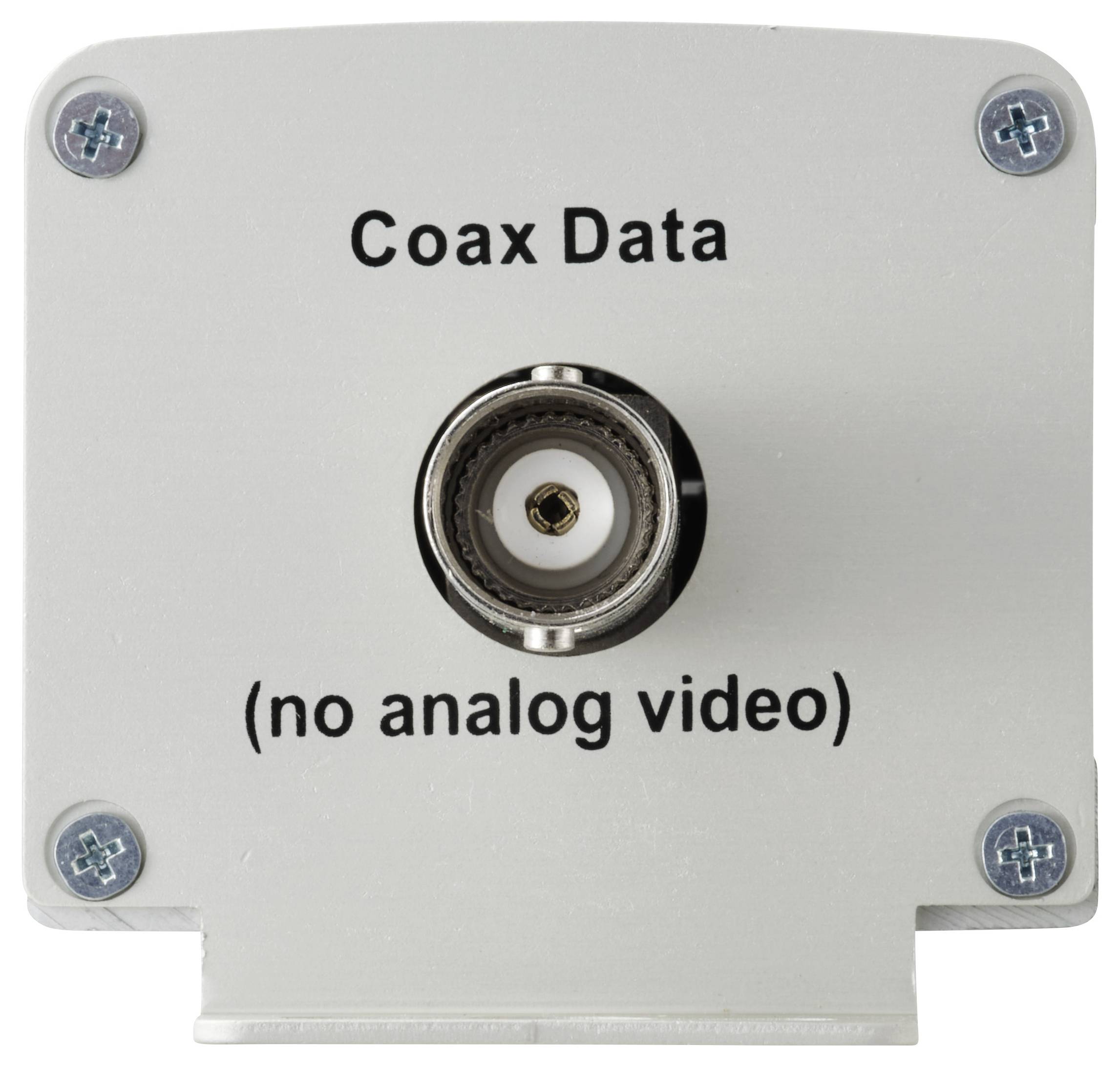 "Koaxiale Daten (ohne analoges Video)" Beschriftung auf einem Koaxial-Anschlussfeld, die eine ausschließlich digitale Datenübertragung anzeigt.