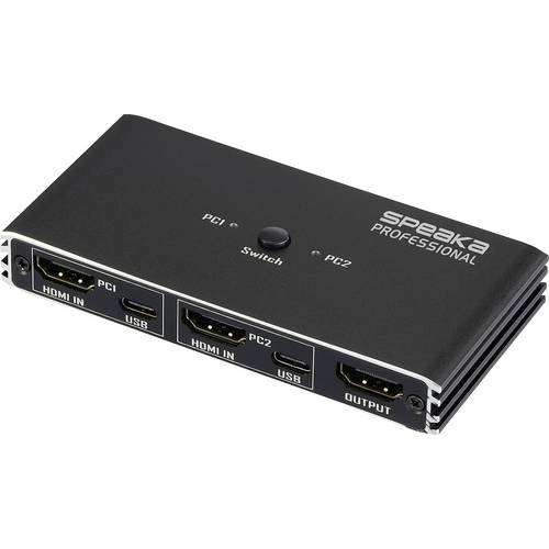 Thumbnail - SpeaKa Professional HDMI 2.0 Slim KVM 2X1 USB2.0 +IR, Black HDMI-Switch HDMI 3840 x 2160 Pixel