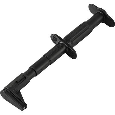 Ein schwarzes Metallbohrwerkzeug mit einem Griff an einem Ende und einer spitzen Spitze am anderen Ende, das zum Bohren oder Anbohren von Löchern verwendet wird.