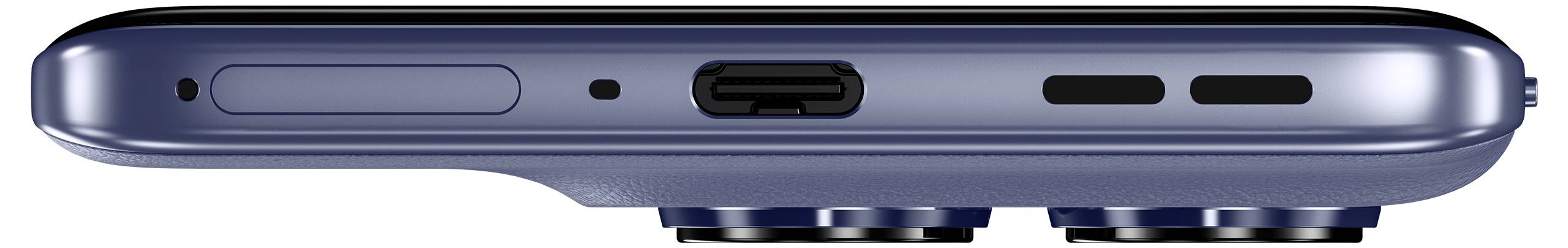 Unterkante eines Smartphones mit einem Ladeanschluss, Lautsprechergitter und zwei Kameraobjektiven, die aus dem Gehäuse herausragen.