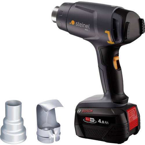 Steinel Akku Heißluftpistole MH 1, Heißluftgebläse mit 4.0 Ah Bosch PFA Akku und 2x Düsen, 2 Temperaturstufen 300°/450°C