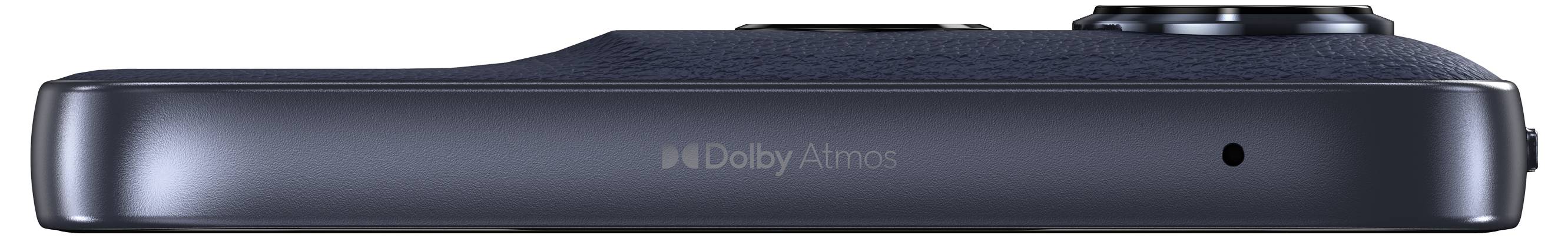 Rand eines Smartphones mit Dolby-Atmos-Logo, das fortschrittliche Audiofunktionen anzeigt.