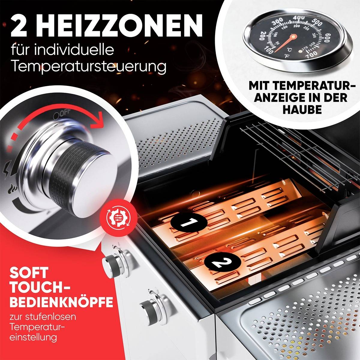 Profi Cook PC-GG 1309 Gas Gas-Grill 2 Brenner Silber-2