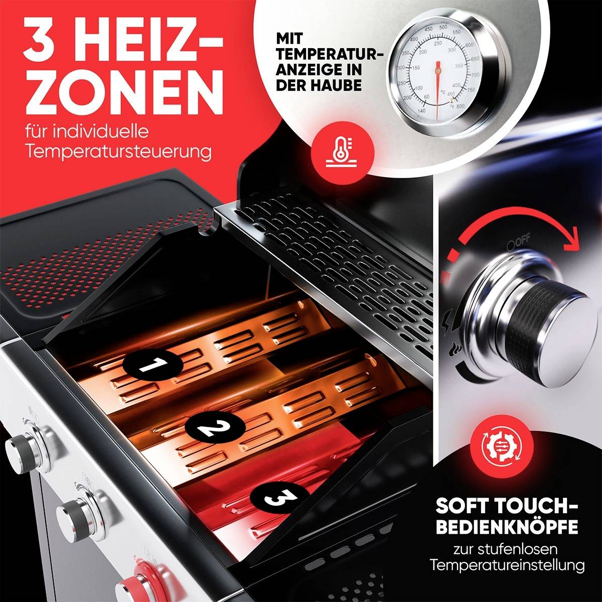 Profi Cook PC-GG 1310 Gas Gas-Grill 3 Brenner Schwarz-2