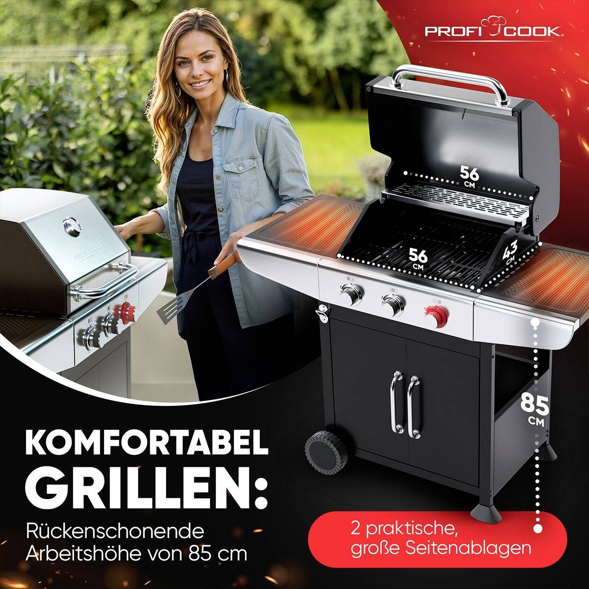 Profi Cook PC-GG 1310 Gas Gas-Grill 3 Brenner Schwarz-5