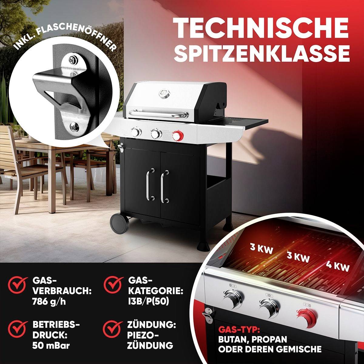 Profi Cook PC-GG 1310 Gas Gas-Grill 3 Brenner Schwarz-6
