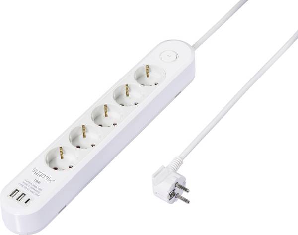Sygonix SY-6862696 Steckdosenleiste mit Schalter 5fach Weiß Schutzkontakt 1 St.