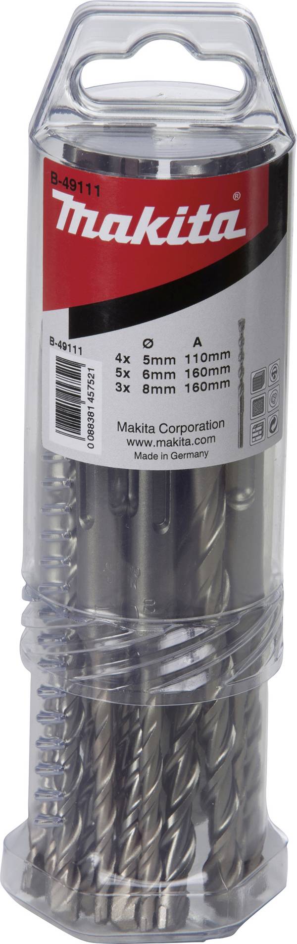 Makita B-49111 Hartmetall Stein-Spiralbohrer-Set 5 mm, 6 mm, 8 mm SDS-Plus 1 Set