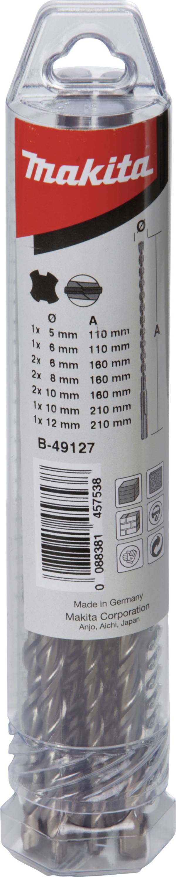 Makita B-49127 Stein-Spiralbohrer-Set 5 mm, 6 mm, 8 mm, 10 mm, 12 mm SDS-Plus 1 Set