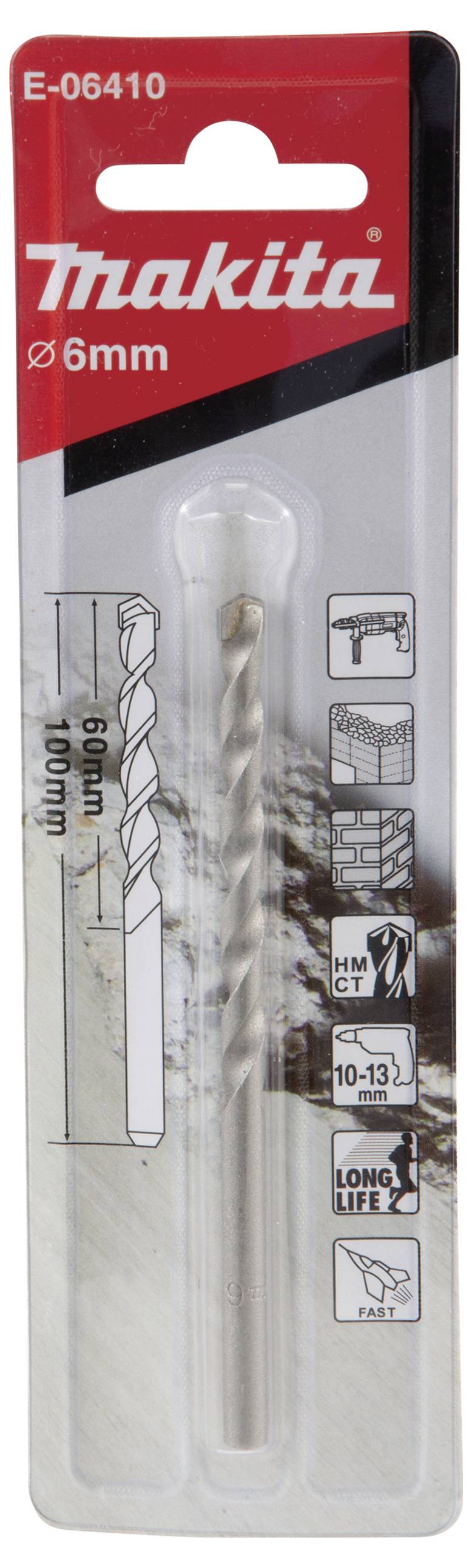 Makita E-06410 E-06410 Hartmetall Stein-Spiralbohrer 6 mm Zylinderschaft 1 St.-1