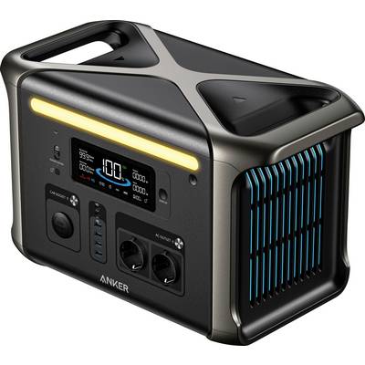 Tragbare Powerstation von Anker mit digitalem Display, mehreren Anschlüssen und Tragegriff. Entwickelt zum Aufladen von Geräten unterwegs.