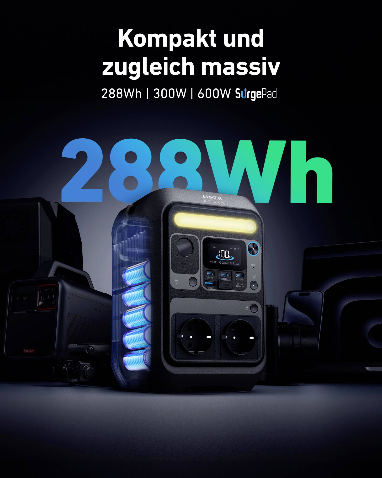 Anker SOLIX C300X AC/DC tragbare Powerstation 288Wh 300W-22