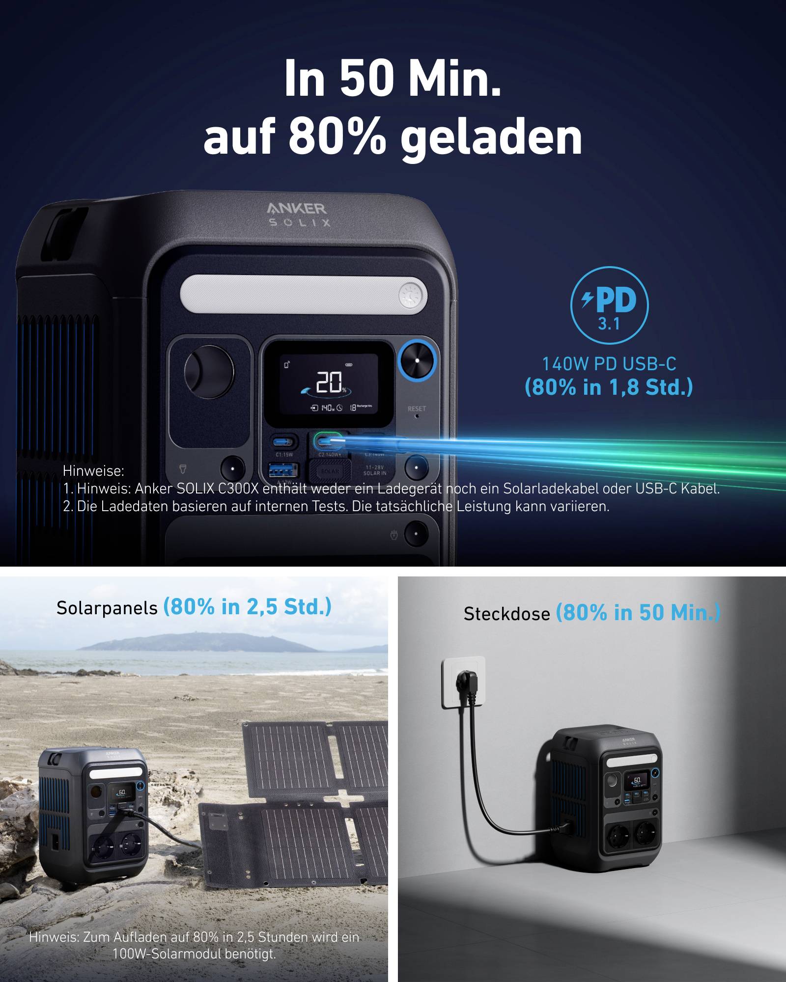 Anker SOLIX C300X AC/DC tragbare Powerstation 288Wh 300W-25
