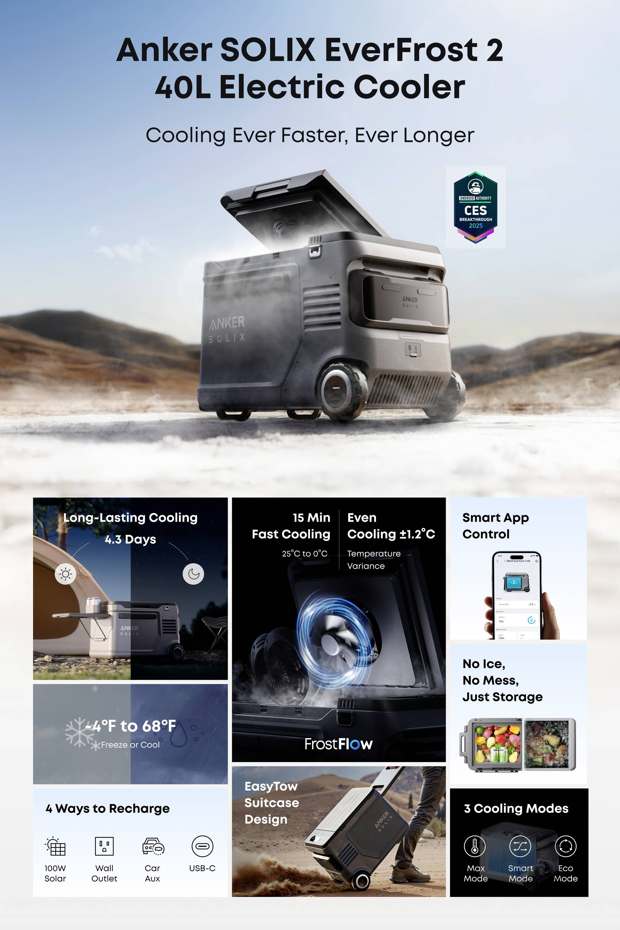 Anker SOLIX EverFrost 2 Akku-Kühlbox EEK: B (A - G) 40 l -20°C bis 20 °C-21