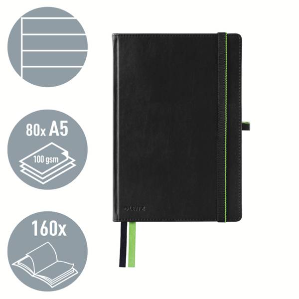 Leitz 44780095 Notizbuch liniert Schwarz Anzahl der Blätter: 80 DIN A5-11